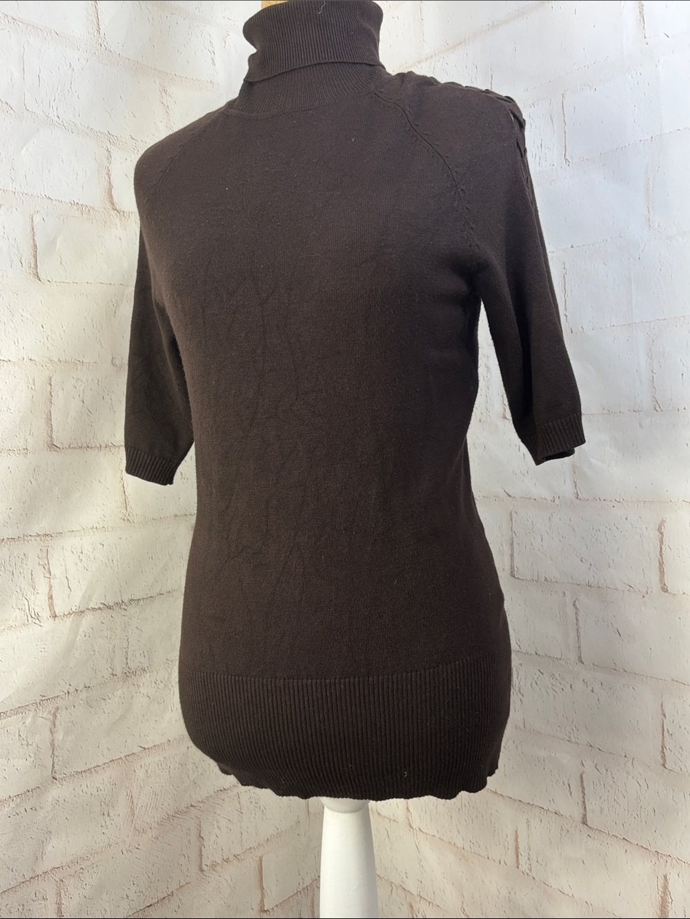 Cache Brown Short-Sleeve Turtleneck Sweater